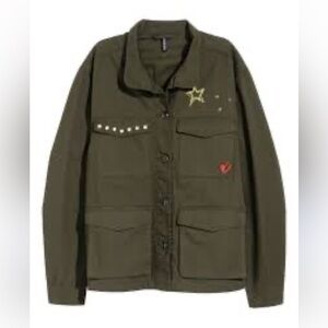 H&M green embroidered cotton cargo jacket . Size 10 . EUC